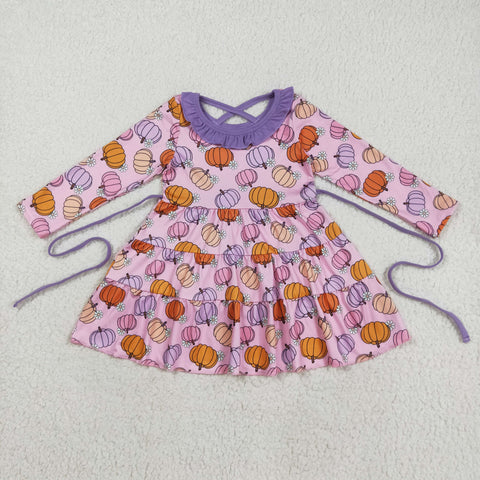 GLD1032 Pumpkin Flower Purple Girl's Dress