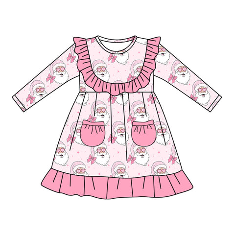 Preorder 05.30 GLD1037 Christmas Santa Bows Pink Girl's Dress