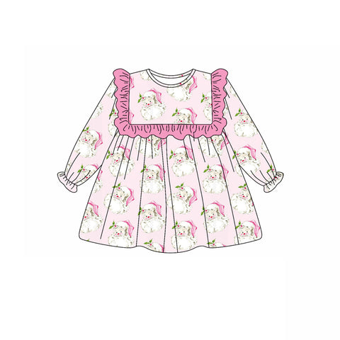 Preorder 06.04 GLD1045 Christmas Santa Pink Girl's Dress