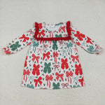 GLD1046 Christmas Bows Red Green Girl's Dress