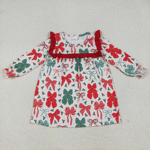 GLD1046 Christmas Bows Red Green Girl's Dress