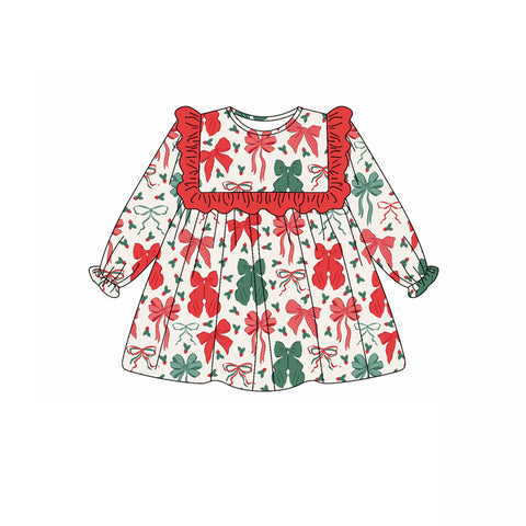 Preorder 06.04 GLD1046 Christmas Bows Red Green Girl's Dress