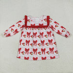 GLD1047 Christmas Santa Bows Red Girl's Dress