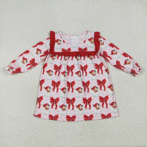 GLD1047 Christmas Santa Bows Red Girl's Dress