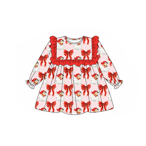 Preorder 06.04 GLD1047 Christmas Santa Bows Red Girl's Dress