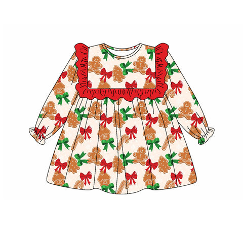 Preorder 06.05 GLD1051 Christmas Gingerbread Red Girl's Dress