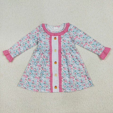 GLD1053 Embroidery Thanksgiving Day Pumpkin Turkey Flower Girl's Dress