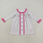 GLD1054 Embroidery Pumpkin Bows Leopard Girl's Dress