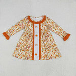 GLD1058 Embroidery Autumn Pumpkin Bows Orange Girl's Dress