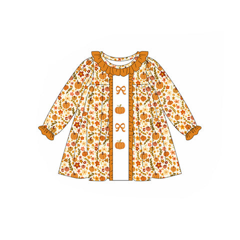 Preorder 06.07 GLD1058 Autumn Pumpkin Bows Orange Girl's Dress