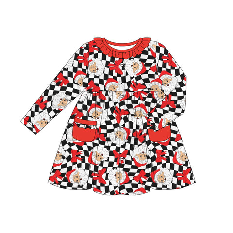 Preorder 06.10 GLD1064 Christmas Santa Bows Red Girl's Dress