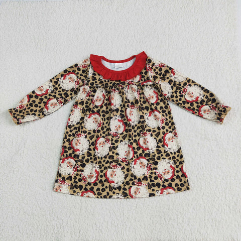 GLD1065 Christmas Santa Leopard Red Girl's Dress