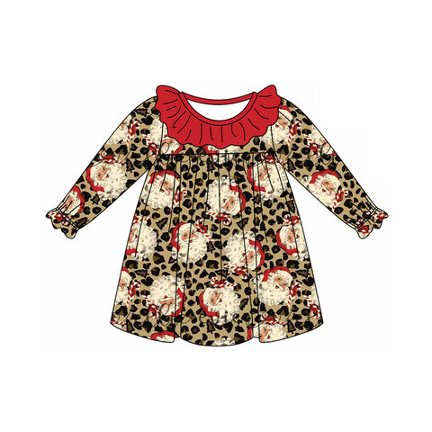 Preorder 06.10 GLD1065 Christmas Santa Leopard Red Girl's Dress