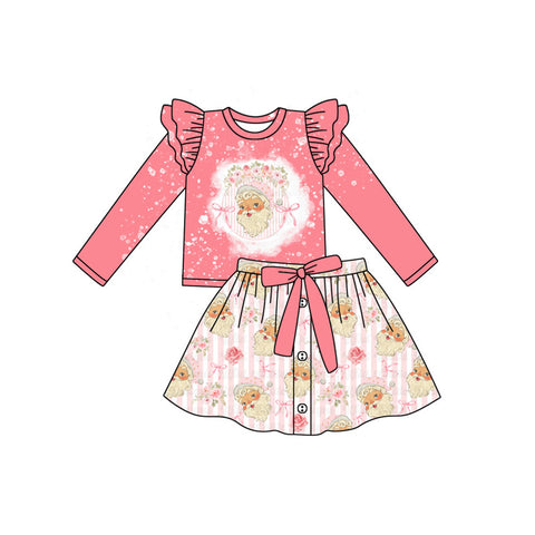 Preorder 06.10 GLD1067 Christmas Santa Bows Girls Skirt Set