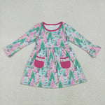 GLD1072 Forest Trees Pink Girl's Dress