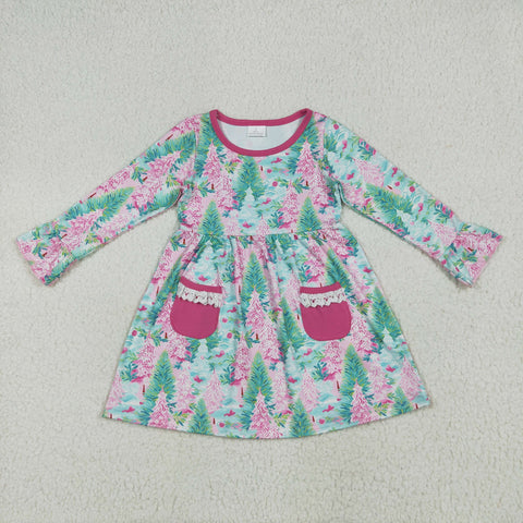 GLD1072 Forest Trees Pink Girl's Dress