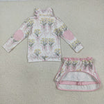 GLD1078 Flower Bouquet Pink Pullover Girls Skorts Set