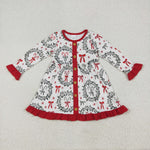 GLD1082 Christmas Candy Canes Bows Red Girl's Dress