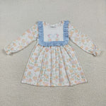GLD1084 Pumpkin Flower Bows Sky Blue Girl's Dress