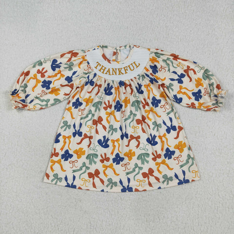 GLD1086 Thankful Bows Smocked Girl's Dress