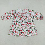 GLD1094 Merry Christmas Coquette Bows Smocked Girl's Dress
