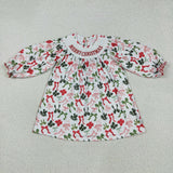 GLD1094 Merry Christmas Coquette Bows Smocked Girl's Dress