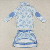 GLD1097 Flower Blue Pullover Girls Skorts Set
