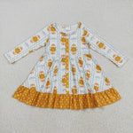 GLD1111 Fall Pumpkin Flower Orange Girl's Dress
