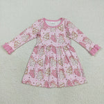 GLD1124 Christmas Trees Pie Bows Pink Girl's Dress