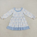 GLD1129 Pumpkin Blue Bows Girl's Dress