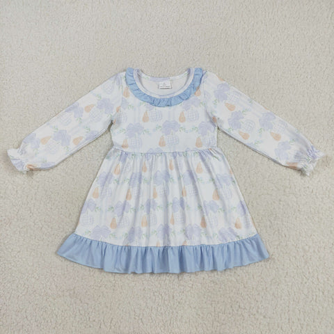GLD1129 Pumpkin Blue Bows Girl's Dress