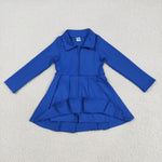 GLD1144 Solid Color Blue Zipper Sports Yoga Girl's Dress Onesie