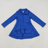GLD1144 Solid Color Blue Zipper Sports Yoga Girl's Dress Onesie