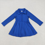 GLD1144 Solid Color Blue Zipper Sports Yoga Girl's Dress Onesie
