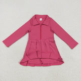 GLD1146 Solid Color Pink Zipper Sports Yoga Girl's Dress Onesie