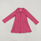 GLD1146 Solid Color Pink Zipper Sports Yoga Girl's Dress Onesie