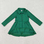 GLD1148 Solid Color Green Zipper Sports Yoga Girl's Dress Onesie