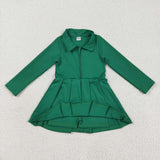 GLD1148 Solid Color Green Zipper Sports Yoga Girl's Dress Onesie