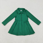 GLD1148 Solid Color Green Zipper Sports Yoga Girl's Dress Onesie