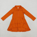 GLD1149 Solid Color Orange Zipper Sports Yoga Girl's Dress Onesie