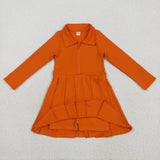 GLD1149 Solid Color Orange Zipper Sports Yoga Girl's Dress Onesie