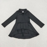 GLD1150 Solid Color Black Zipper Sports Yoga Girl's Dress Onesie