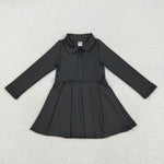GLD1150 Solid Color Black Zipper Sports Yoga Girl's Dress Onesie