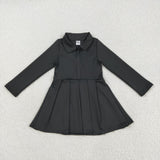 GLD1150 Solid Color Black Zipper Sports Yoga Girl's Dress Onesie