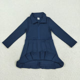 GLD1151 Solid Color Navy Zipper Sports Yoga Girl's Dress Onesie