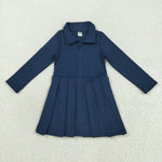 GLD1151 Solid Color Navy Zipper Sports Yoga Girl's Dress Onesie