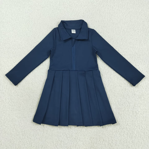 GLD1151 Solid Color Navy Zipper Sports Yoga Girl's Dress Onesie