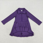 GLD1152 Solid Color Purple Zipper Sports Yoga Girl's Dress Onesie