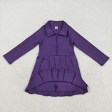 GLD1152 Solid Color Purple Zipper Sports Yoga Girl's Dress Onesie