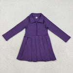 GLD1152 Solid Color Purple Zipper Sports Yoga Girl's Dress Onesie
